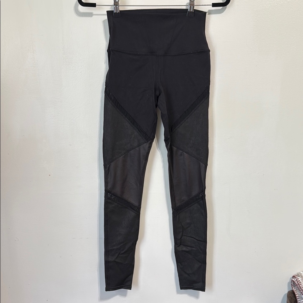 Alo Yoga Sheila Sheer Mesh Panel High Waisted Black Leggings Size Small